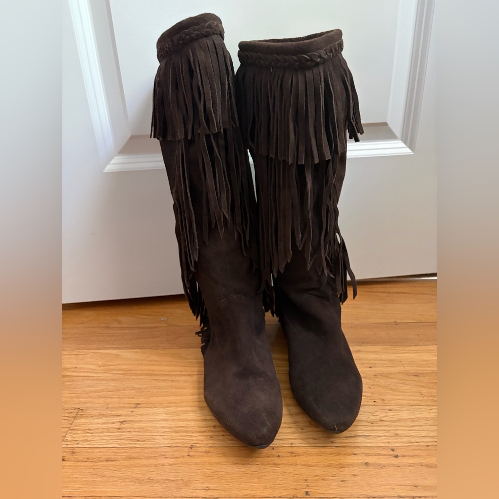 Sam Edelman Brown Suede Fringe Knee-High Boots